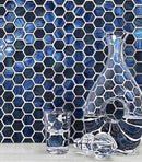 Blue 11x11 Glossy Matte Hexagon Glass Mosaic Tile (5 pack, 4.43 sq ft/case) - Sample