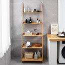 5-Tier Ladder Shelf Bamboo Bookshelf Wall-Leaning Storage Display Plant Stand-Natural