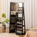 360° Rotating Mirrored Jewelry Cabinet Armoire 3 Color LED Modes Lockable