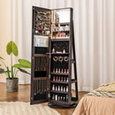 360° Rotating Mirrored Jewelry Cabinet Armoire 3 Color LED Modes Lockable
