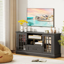 TV Stand for TVs up to 70 with Glass Doors Cubbies and Drawer