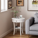 2-Tier Wood Round End Table with Open Drawer-Black