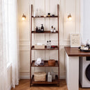 5-Tier Ladder Shelf Bamboo Bookshelf Wall-Leaning Storage Display Plant Stand-Natural