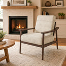 Modern Accent Chair with Rubber Wood Armrests and Legs for Living Room