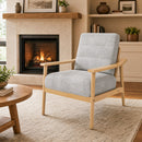 Modern Accent Chair with Rubber Wood Armrests and Legs for Living Room