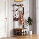 Bamboo Coat Rack PE Rattan Hall Tree with Bench and Shoe Storage 3-In-1 Entryway Bench