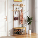 Bamboo Coat Rack PE Rattan Hall Tree with Bench and Shoe Storage 3-In-1 Entryway Bench