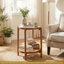 Round Side Table 2-Tier Boho End Table with Tempered Glass Top
