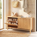 Shoe Storage Bench Narrow Wooden Entryway Bench with 2 Flip Drawers
