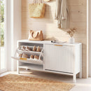 Shoe Storage Bench Narrow Wooden Entryway Bench with 2 Flip Drawers