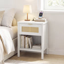 Rattan Nightstand with Charging Station and Storage Shelf for Bedroom