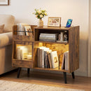 Record Player Stand with LED Light and Power Outlets