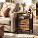 Nightstand with Charging Station 24.5 inch Modern Bedside Table with 2 Fabric Drawers