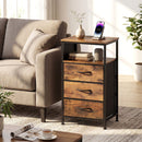 Nightstand with Charging Station 27.5 inch Modern Bedside Table with 3 Fabric Drawers