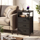 Nightstand with Charging Station 27.5 inch Modern Bedside Table with 3 Fabric Drawers