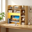 Desktop Bookshelf with LED Lights 35.5 inch Desk Hutch Storage Organizer