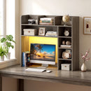 Desktop Bookshelf with LED Lights 35.5 inch Desk Hutch Storage Organizer