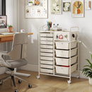 14-Drawer Rolling Storage Cart with Metal Tabletop and Pegboard
