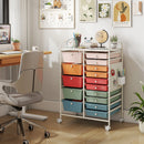 15-Drawer Rolling Storage Cart with Metal Tabletop and Pegboard