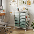 15-Drawer Rolling Storage Cart with Metal Tabletop and Pegboard