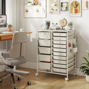 15-Drawer Rolling Storage Cart with Metal Tabletop and Pegboard