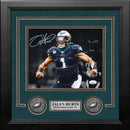Jalen Hurts Black Flex Philadelphia Eagles Autographed 8" x 10" Framed Football Blackout Photo by Dynasty Sports & Framing
