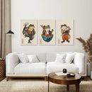 Funny Frog and Cat. Japanese Art. Matsumoto Hoji Poster by Wall Art Set