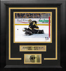 Jeremy Swayman in Action Boston Bruins 8" x 10" Framed Hockey Photo with Engraved Autograph by Dynasty Sports & Framing