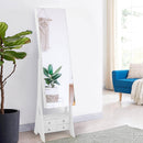 Freestanding Full Length LED Mirrored Jewelry Armoire with 6 Drawers-White