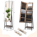 Freestanding Jewelry Cabinet with Full-Length Mirror-Rustic Brown