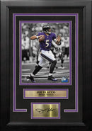 Joe Flacco Spotlight Action Baltimore Ravens 8x10 Framed Football Photo with Engraved Autograph by Dynasty Sports & Framing