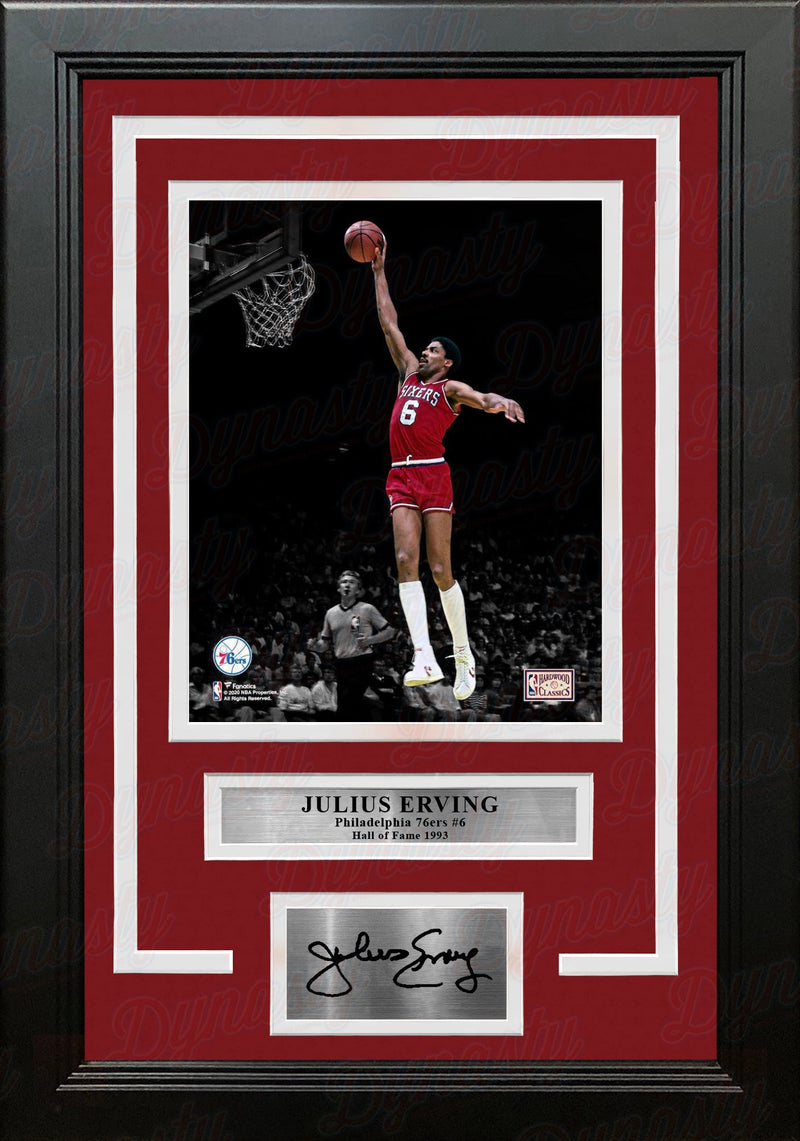 Julius "Dr. J" Erving Blackout Dunk Philadelphia 76ers 8" x 10" Framed Photo with Engraved Autograph