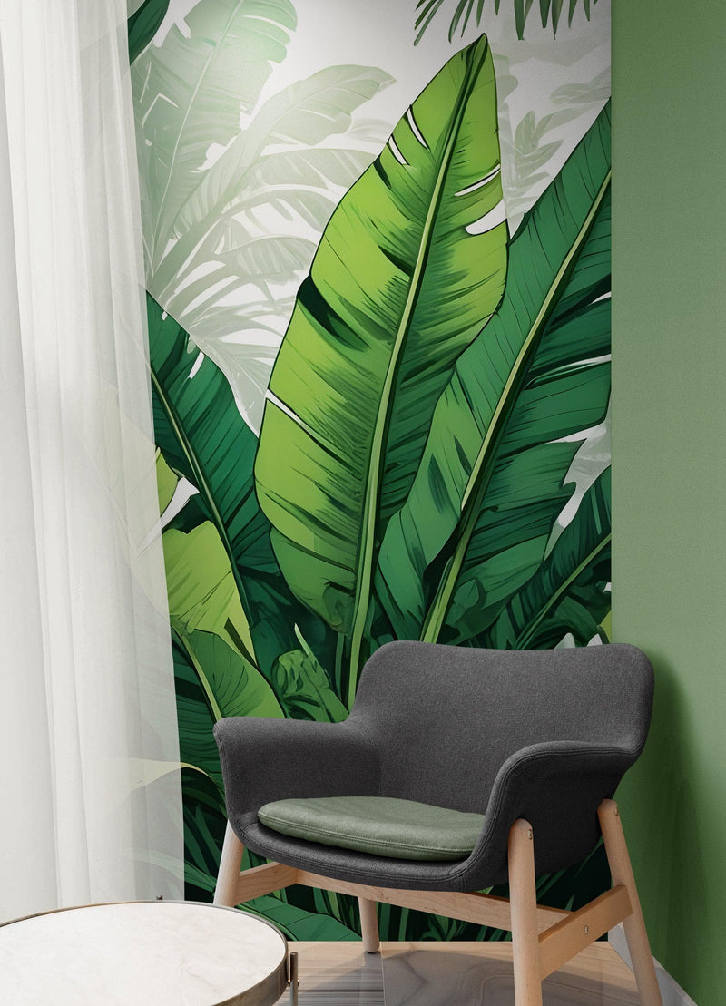 Rainforest Jungle Wallpaper. Banana Leaf Wall Mural.