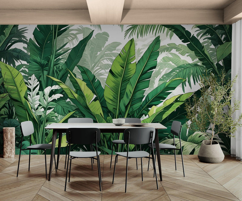 Rainforest Jungle Wallpaper. Banana Leaf Wall Mural.