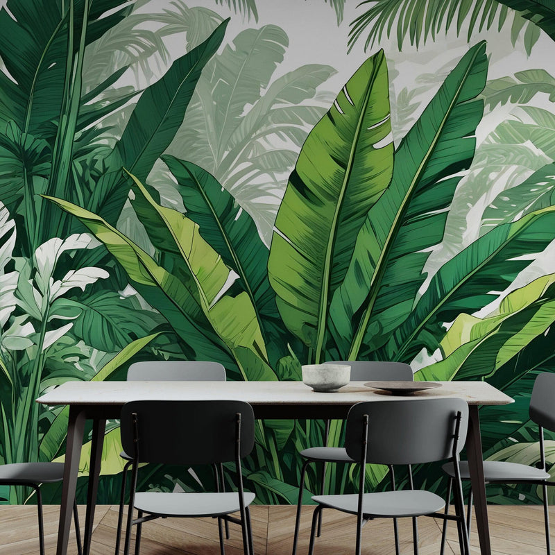 Rainforest Jungle Wallpaper. Banana Leaf Wall Mural.