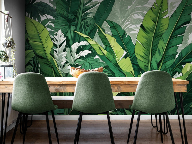 Rainforest Jungle Wallpaper. Banana Leaf Wall Mural.