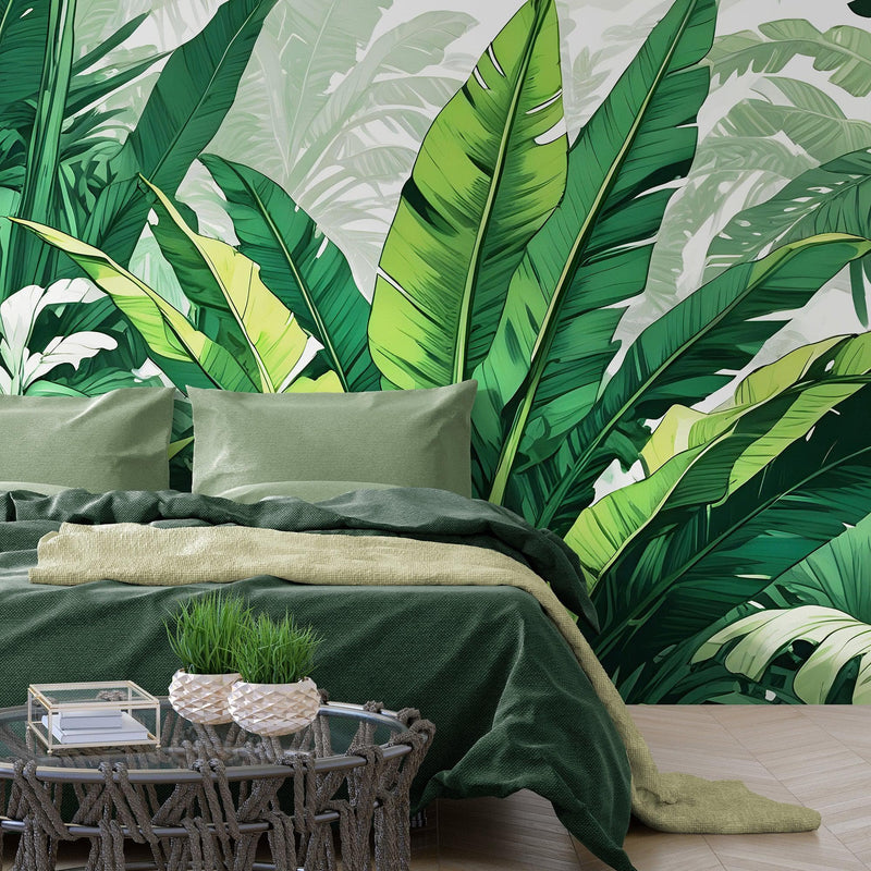 Rainforest Jungle Wallpaper. Banana Leaf Wall Mural.