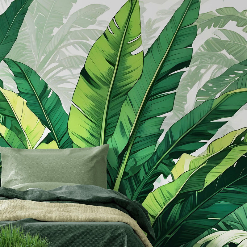 Rainforest Jungle Wallpaper. Banana Leaf Wall Mural.