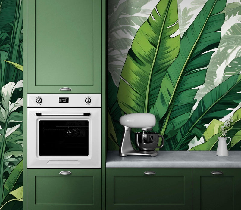 Rainforest Jungle Wallpaper. Banana Leaf Wall Mural.