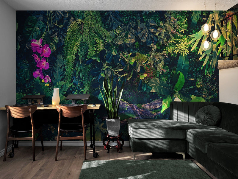 Jungle Wallpaper, Forest Greenery Botanical Wall Mural.