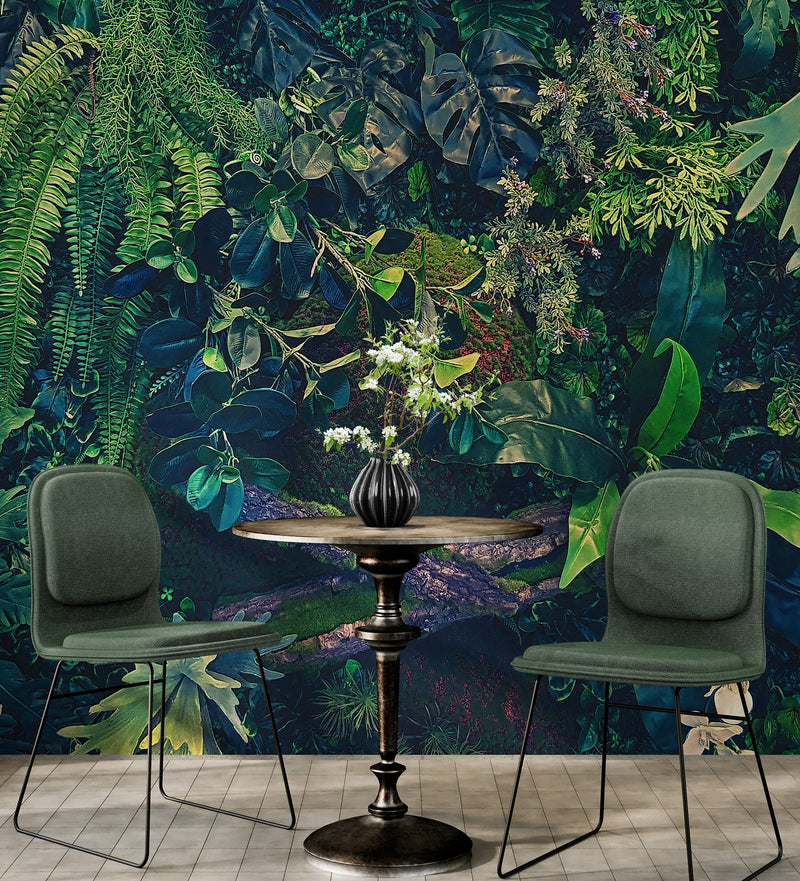 Jungle Wallpaper, Forest Greenery Botanical Wall Mural.