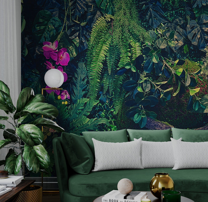 Jungle Wallpaper, Forest Greenery Botanical Wall Mural.