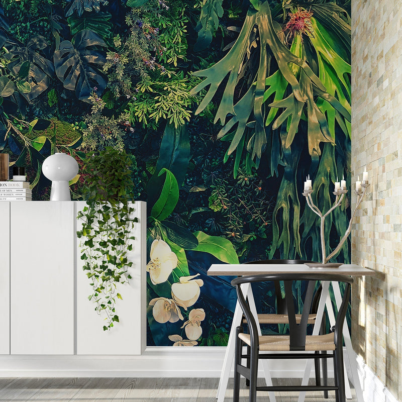 Jungle Wallpaper, Forest Greenery Botanical Wall Mural.