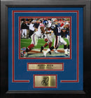 Justin Tuck Hits Tom Brady Super Bowl XLII NY Giants 8x10 Framed Photo with Engraved Autograph by Dynasty Sports & Framing