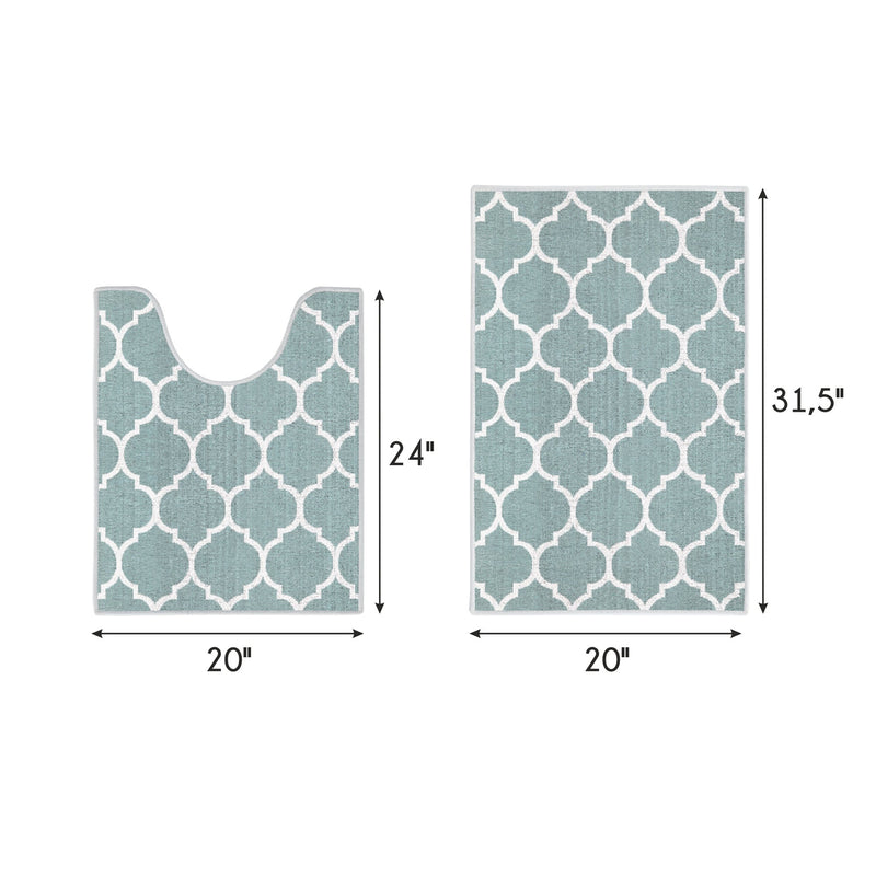 Geometric Design 2 Piece Bathroom Rugs Set | Light Teal