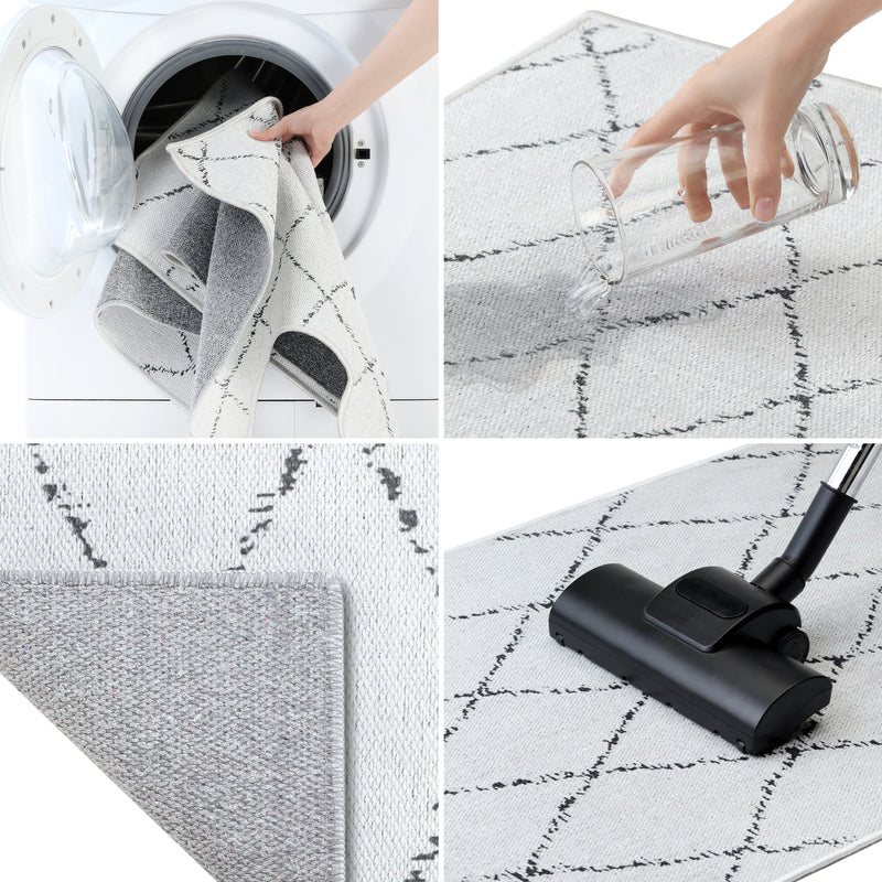 Moroccan Design 2 Piece Bathroom Rugs Set | Beige&Gray