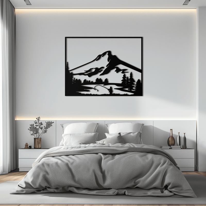 Mountain Fishing Metal Wall Art - Steel Wall Decor for Home and Cabin - KAF017