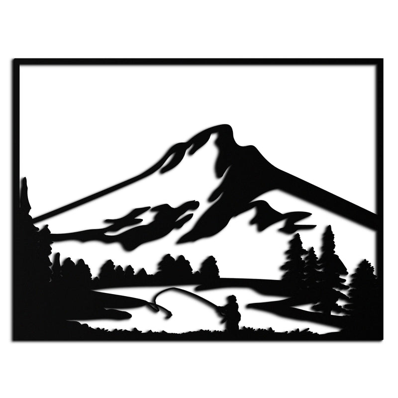 Mountain Fishing Metal Wall Art - Steel Wall Decor for Home and Cabin - KAF017