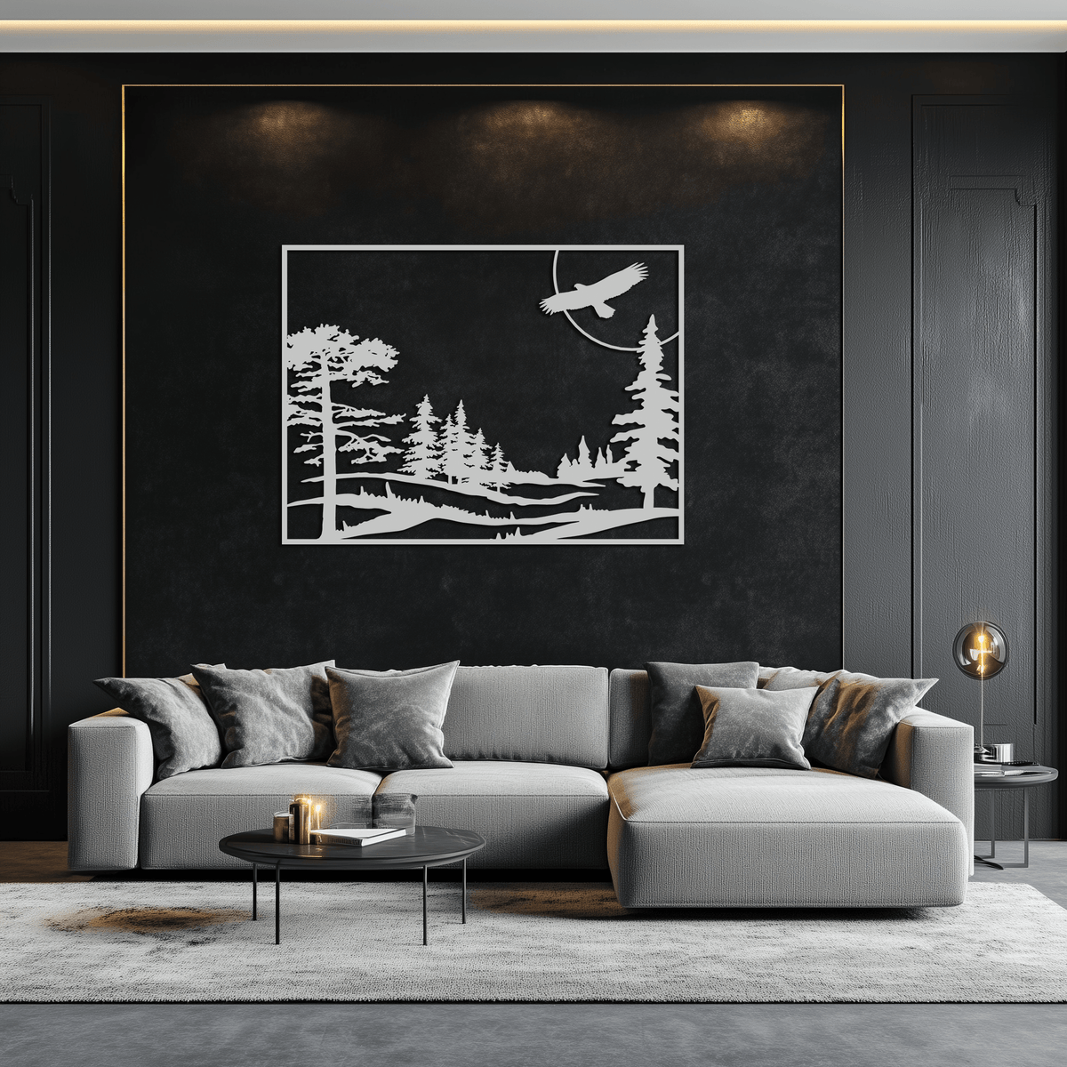 Metal Forest Landscape Wall Art with Eagle - Rustic Style, photo 9 of 11