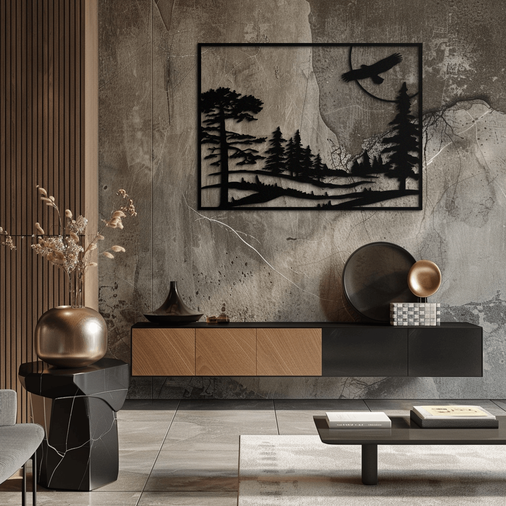 Metal Forest Landscape Wall Art with Eagle - Rustic Style, photo 3 of 11